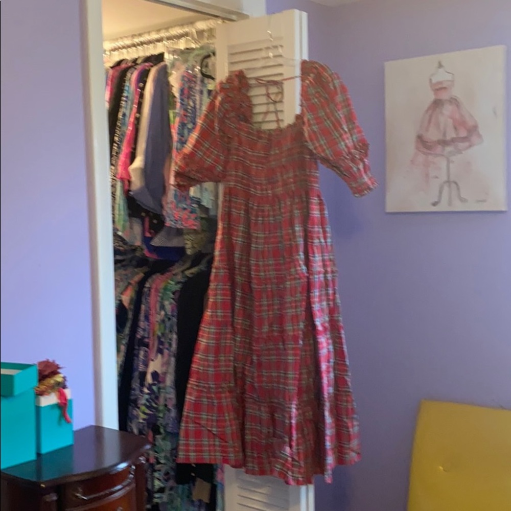 Nesli Nap dress red tartan size L NWT